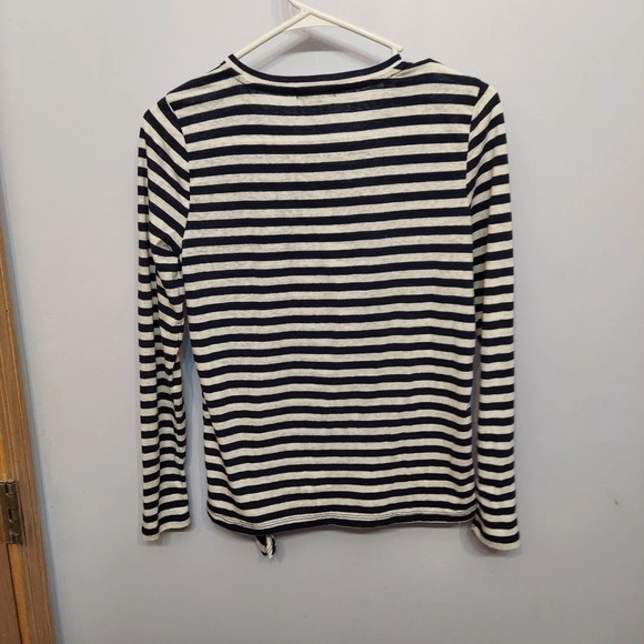 J crew mercantile striped tie long sleeve basic navy blue white easy effortless - Picture 4 of 7